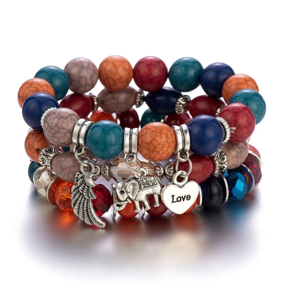 Fashion Jewelry Jewelry - Elephant Charm Beaded Stacked Bracelets Multi-color